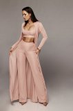 Solid Top+Pants+Long Sleeve Coat Three Piece Set YF-9234