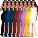 Elegant Sexy Off Shoulder Ruched Slit Evening Dress YF-10062