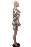 Fashion Print V Neck Long Sleeve Mini Dress XHXF-328