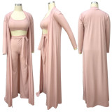 Solid Top+Pants+Long Sleeve Coat Three Piece Set YF-9234