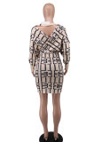 Fashion Print V Neck Long Sleeve Mini Dress XHXF-328