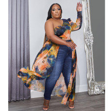 Plus Size Print Single Shoulder Sleeve Irregular Tops GCNF-0194
