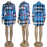 Fashion Plaid Print Shirt Dress(With Waist Belt) GYSF-7144