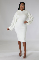 Casual Solid Color Long Sleeve Midi Dress XHXF-330