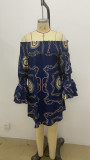 Plus Size Off-Shoulder Loose Print Dress GSRX-7105