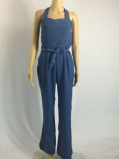Fashion Denim Halter Jumpsuit With Belt SMR-8047