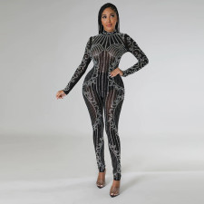 Sexy Mesh See-Through Hot Drilling Slim Jumpsuit CYA-900135