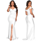 Elegant Sexy Off Shoulder Ruched Slit Evening Dress YF-10062