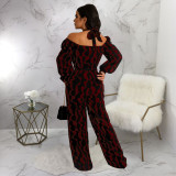 Print Halter Long Sleeve Jumpsuit YF-10291