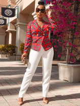 Fashion Long Sleeve Plaid Blazer Coat PHF-13309