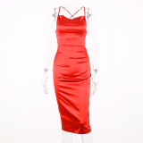 Solid Sexy Backless Midi Dress BLG-0627