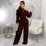 Print Halter Long Sleeve Jumpsuit YF-10291