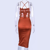 Solid Sexy Backless Midi Dress BLG-0627