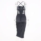 Solid Sexy Backless Midi Dress BLG-0627