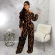 Print Halter Long Sleeve Jumpsuit YF-10291