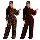 Print Halter Long Sleeve Jumpsuit YF-10291