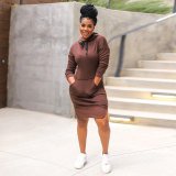 Casual Solid Color Hooded Sweatshirt Dress NY-2588