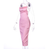 Solid Sexy Backless Midi Dress BLG-0627