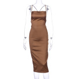 Solid Sexy Backless Midi Dress BLG-0627