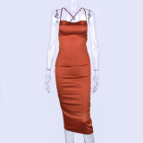 Solid Sexy Backless Midi Dress BLG-0627