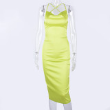 Solid Sexy Backless Midi Dress BLG-0627