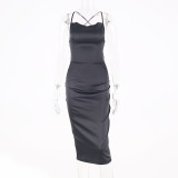 Solid Sexy Backless Midi Dress BLG-0627