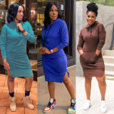 Casual Solid Color Hooded Sweatshirt Dress NY-2588