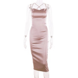 Solid Sexy Backless Midi Dress BLG-0627