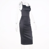 Solid Sexy Backless Midi Dress BLG-0627