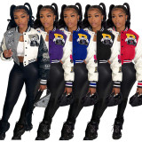 Fashion Print Rib Patchwork Baseball Jacket NYF-8123