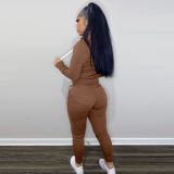 Fleece Print Hooded Pocket Two Piece Pants Set YMEF-5088