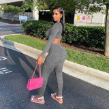 Casual Solid Color Yoga Long Sleeve Sports Two Piece Set WSYF-5955