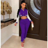 Casual Sports Long Sleeve Pants Baseball 2 Piece Set WSM-5335