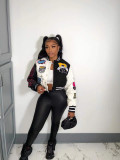Fashion Print Rib Patchwork Baseball Jacket NYF-8123