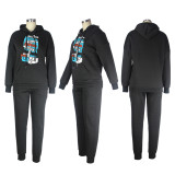 Casual Plush Print Hoodie And Pants Two Piece Set XHSY-19473 