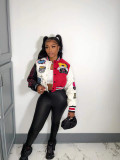 Fashion Print Rib Patchwork Baseball Jacket NYF-8123