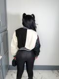 Fashion Print Rib Patchwork Baseball Jacket NYF-8123