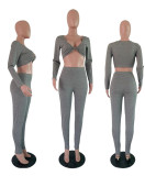 Casual Solid Color Yoga Long Sleeve Sports Two Piece Set WSYF-5955