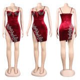 Plus Size Sexy Sling Hot Drilling Tassel Split Dress NY-2580