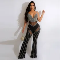 Sexy Deep V Neck Hot Drilling Sling Jumpsuit NY-2572