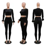 Fashion Long Sleeve Short Tops And Pencil Pant 2 Piece Set CYA-900174