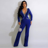 Fashion Deep V Feather Splicing Neck Wide Leg Jumpsuit CYA-900151