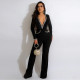 Fashion Deep V Feather Splicing Neck Wide Leg Jumpsuit CYA-900151