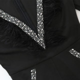 Fashion Deep V Feather Splicing Neck Wide Leg Jumpsuit CYA-900151