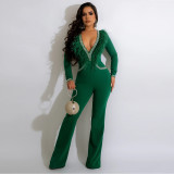 Fashion Deep V Feather Splicing Neck Wide Leg Jumpsuit CYA-900151