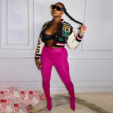 Fashion Print Rib Splicing Baseball Jacket YNSF-1866
