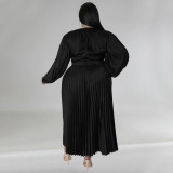 Plus Size Solid Color Long Sleeve Ruched Long Dress NNWF-7729