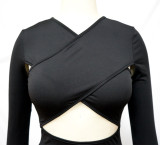 Sexy Cross Hollow Out Solid Jumpsuit (without chain) YF-9963
