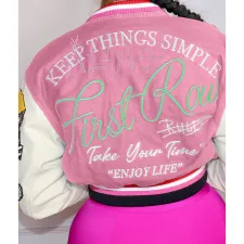 Fashion Print Rib Splicing Baseball Jacket YNSF-1866