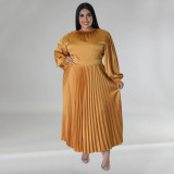 Plus Size Solid Color Long Sleeve Ruched Long Dress NNWF-7729